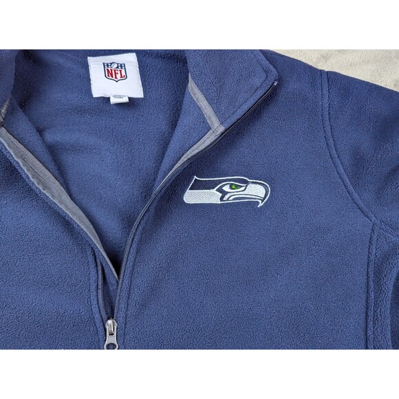 Seattle Seahawks NFL Blue Fleece Jacket Mens Medium Full Zip Drawstring - Picture 3 of 10